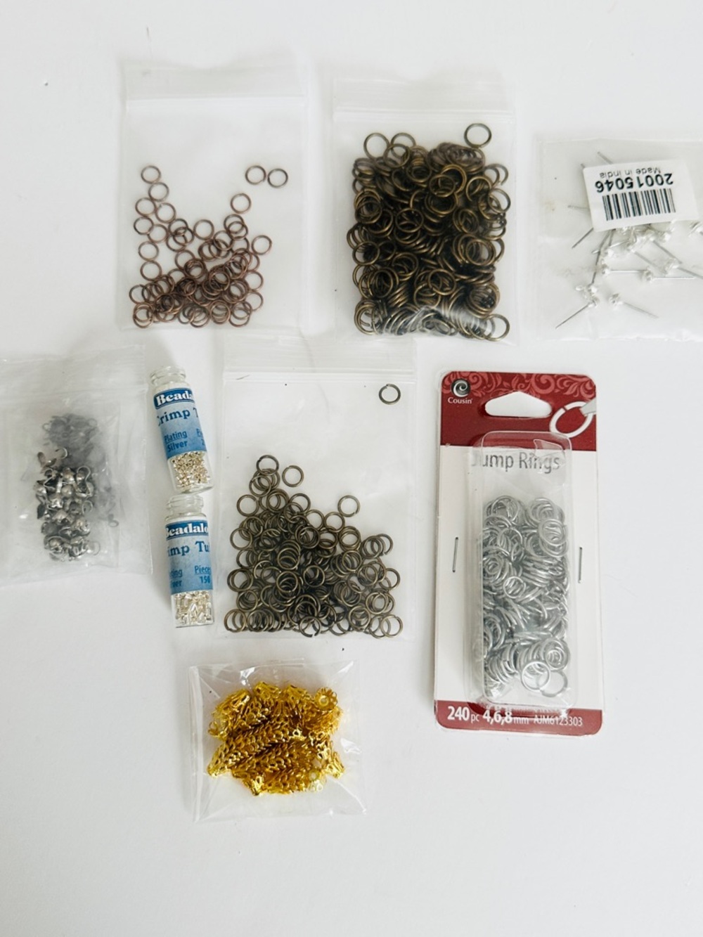 Lot #8 Mixed Jewelry Jump Rings and Finding - Silver, Brass, Bronze, Gold